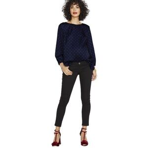 ANN TAYLOR Navy Blouse with Red Micro Dots Print
